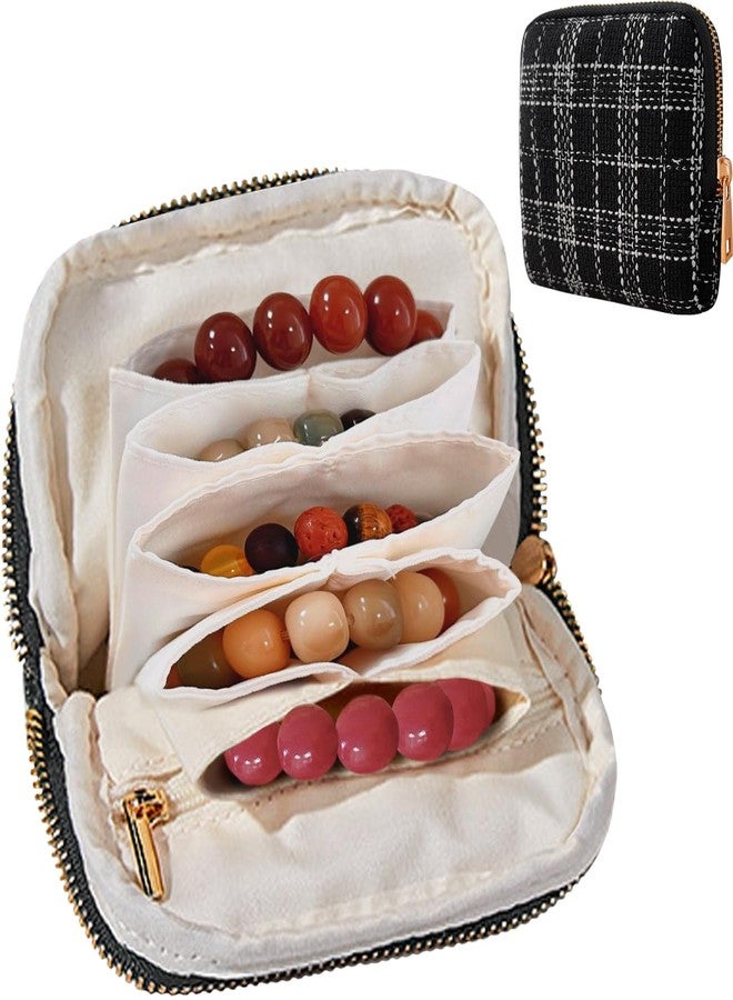 EHERDM Travel Jewelry Organizer for Women Portable Jewelry Bag with Small Zipper Pouch 5-Compartment Elegant Storage Case for Necklaces Earrings Rings Bracelets Tweed Black - Image 1